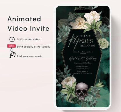 Animated 30th Evite Birthday for Adult Invite, Modern 30th Birthday Invite, Digital Animated Rip 20's Digital Halloween 30th Birthday-15