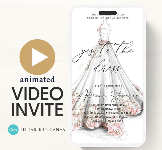 Wedding Dress Shopping mobile editable invitation, Video bridal party invite, Say yes to the dress Dress shopping invite-4