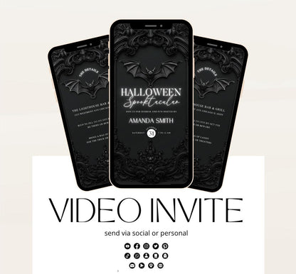 Halloween party invitation, Halloween spooktacular Adults Halloween Costume party Invite Video Digital  party invitation-10