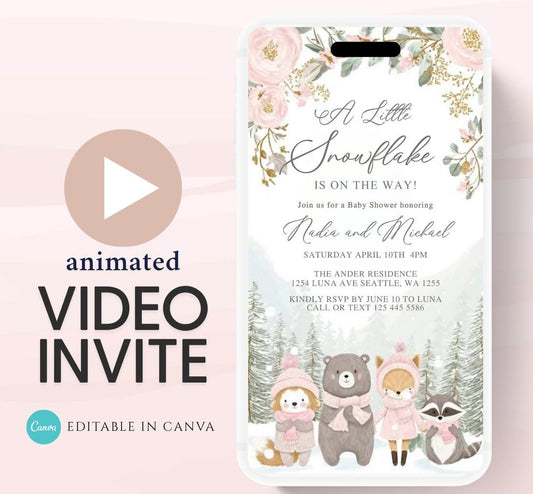 Winter woodland baby shower invitation, Winter baby invitation, Little snowflake, Baby its cold outside, baby shower invitation- Animated 1