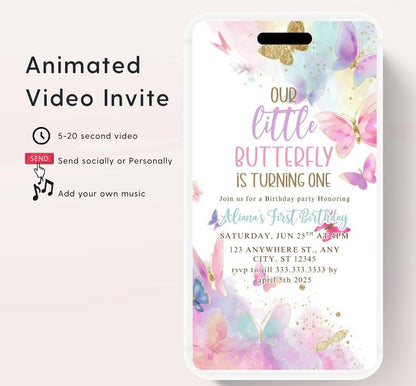 Butterfly Birthday Invitation, Floral Butterfly Invitation, Whimsical Floral Butterfly, Floral Butterfly Garden, Animated-7