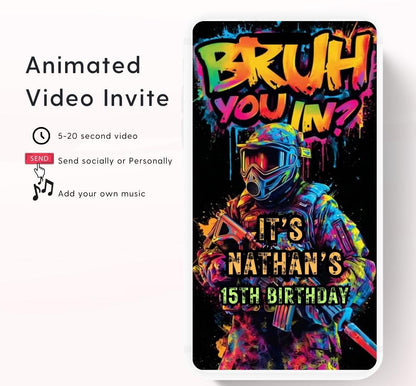 Bruh Paintball Birthday Invitation, Video Paintball Party Invitation, Boy Paintball Invite, Bruh You In Paintball Bruh Invitation-1