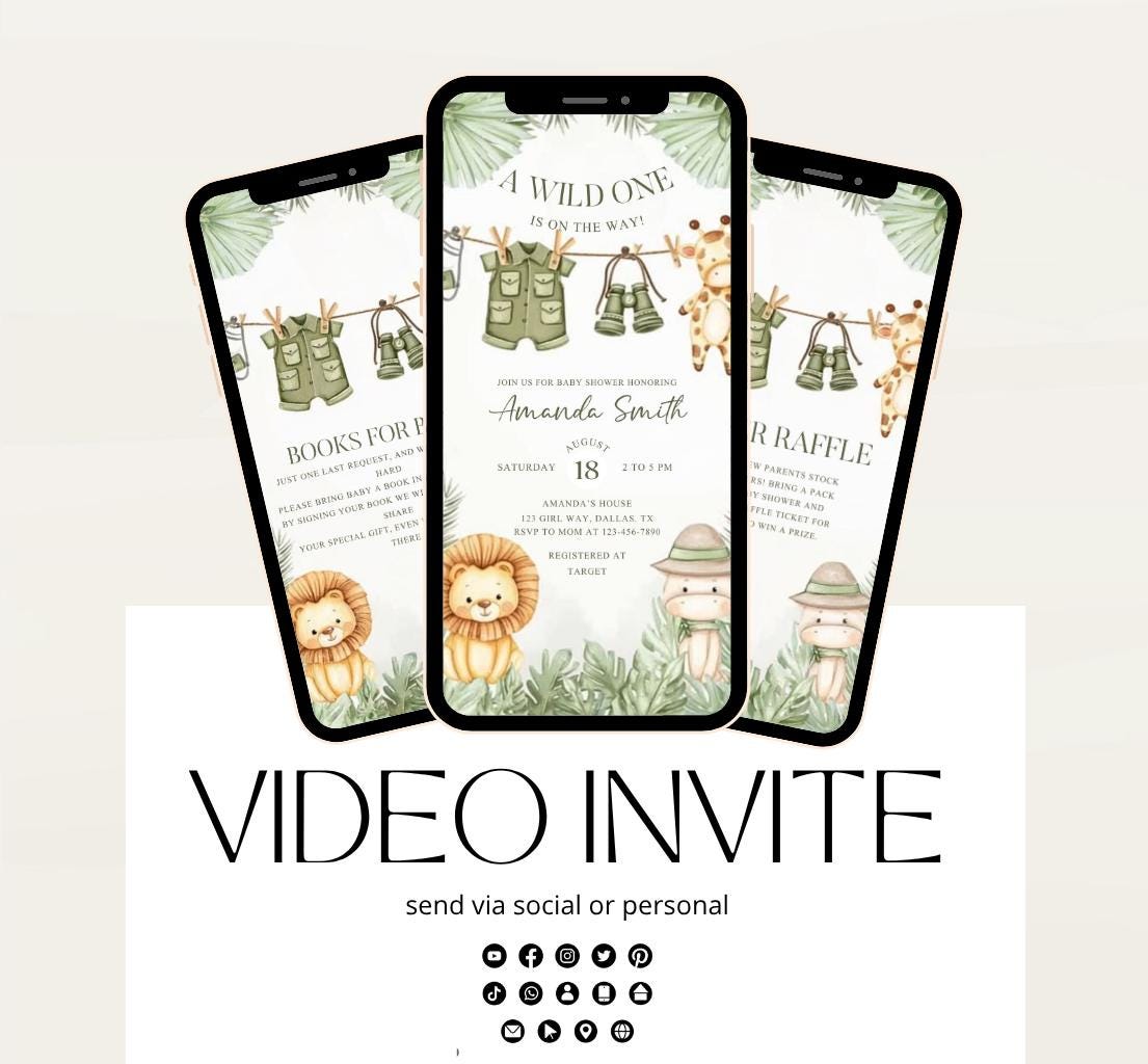 Safari Baby Shower Invitation, A little Wild One is on the Way Invite, Jungle Baby Shower Invitation, Zoo Animal Animated-4