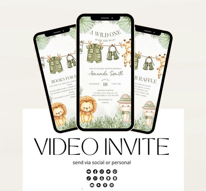 Safari Baby Shower Invitation, A little Wild One is on the Way Invite, Jungle Baby Shower Invitation, Zoo Animal Animated-4
