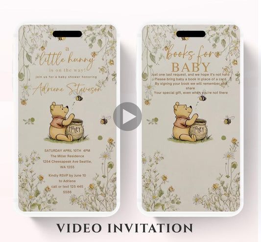 Winnie The Pooh Invitation, Winnie The Pooh Baby Shower Invitations, Winnie The Pooh Invitations Video invitation, Winnie baby shower-4