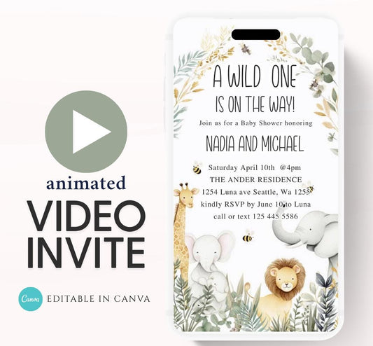 Safari Baby Shower Invitation, A little Wild One is on the Way Invite, Jungle Baby Shower Invitation, Zoo Animal Animated-2