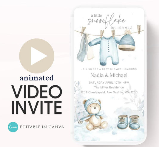 Winter woodland baby shower invitation, Winter baby invitation, Little snowflake, Baby its cold outside, baby shower invitation- Animated 4