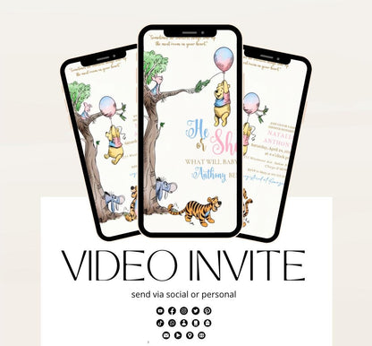 Winnie The Pooh Invitation, Winnie The Pooh Gender reveal Invitations, Winnie The Pooh gender reveal Invitations, Winnie baby shower-9