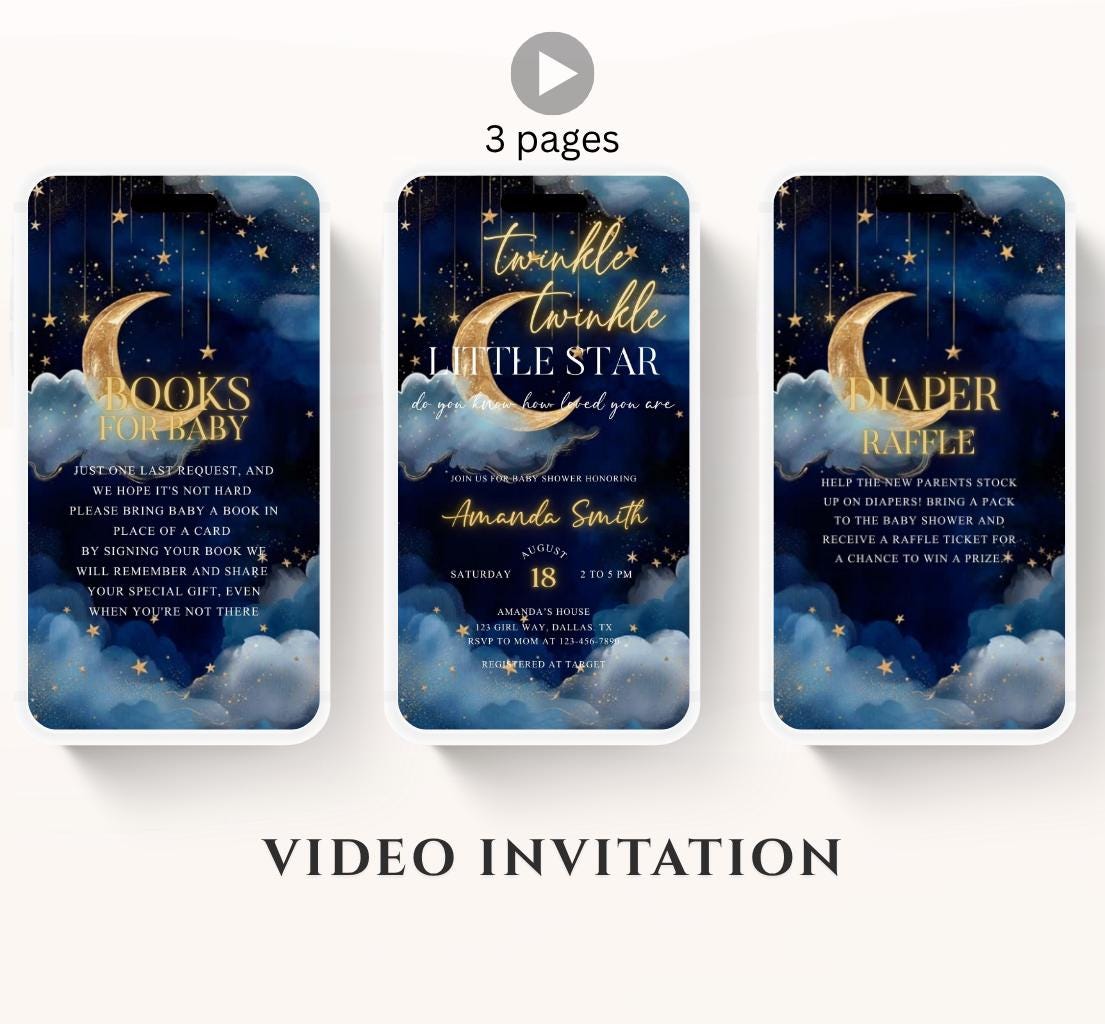Twinkle little star baby shower invitation, Blue Twinkle Twinkle Little Star Baby Shower Invitation, Moon and Stars Baby Shower, Video-1
