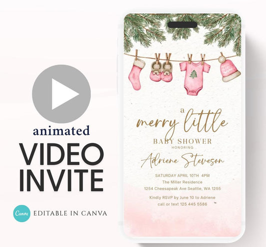Winter Baby Shower Invitation Video, Merry Little Baby Shower Invite, Christmas baby shower invitation, winter baby invitation-4