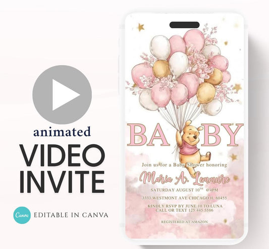 Winnie The Pooh Invitation, Winnie The Pooh Baby Shower Invitations, Winnie The Pooh Invitations Video invitation, Winnie baby shower-1
