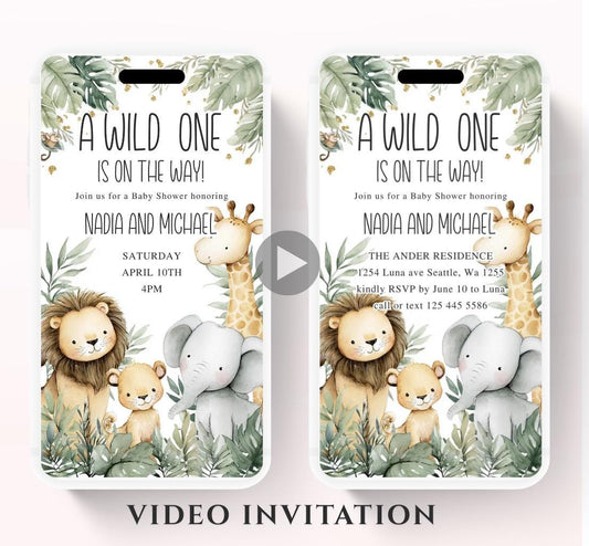 Safari Baby Shower Invitation, A little Wild One is on the Way Invite, Jungle Baby Shower Invitation, Zoo Animal Animated -1