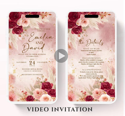 Pink and red floral Wedding invitation, Wedding  invitation, wedding invitation template, Video Wedding invite, wedding invite-16