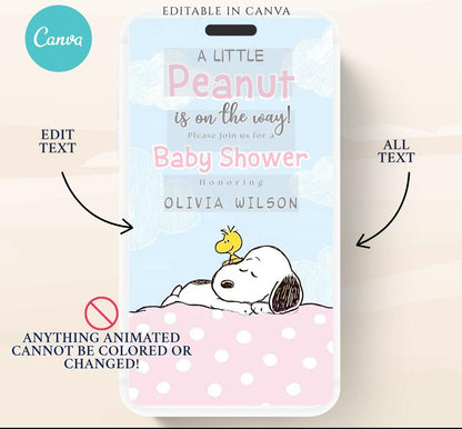 Snoopy Baby Shower Invitation, Peanuts Baby Shower Invitation, Baby Girl Shower Invitation, Our Little Peanut, Video invite,-2