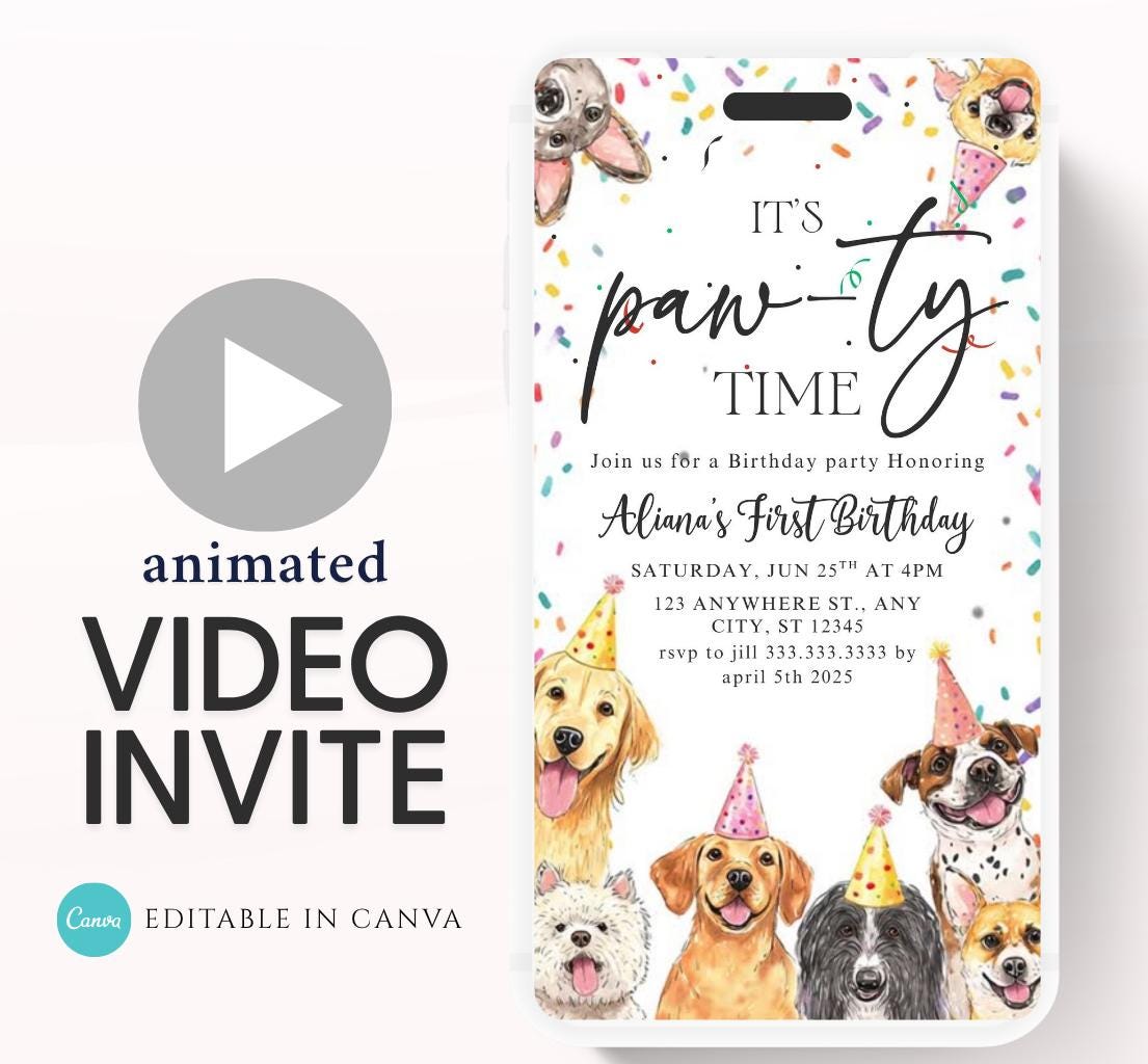 Animated Dog Invitation Puppy Party Invitation video Dog Pawty Invitation Dog Birthday Invitation Puppy Pawty Invitation Dog-2