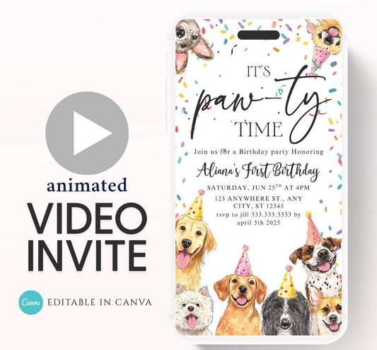 Animated Dog Invitation Puppy Party Invitation video Dog Pawty Invitation Dog Birthday Invitation Puppy Pawty Invitation Dog-2