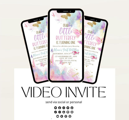 Butterfly Birthday Invitation, Floral Butterfly Invitation, Whimsical Floral Butterfly, Floral Butterfly Garden, Animated-7