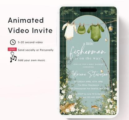 Fishing Baby Boy Shower Invitation, Little Fisherman Invite, Fisherman baby boy Reel excited Fish Invite, Fishing Invitation