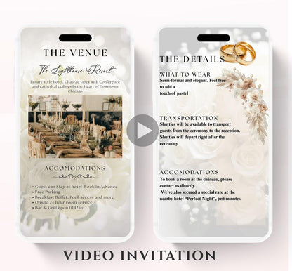 White boho florals Wedding invitation, Wedding  invitation, wedding invitation template, Video Wedding invite, wedding invite-11