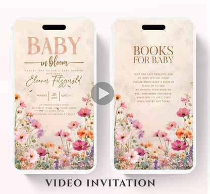 Boho Baby Shower Invitation, Boho Floral Baby Shower, Baby in bloom Baby Shower Invite, pampas Invitation, Boho Baby Invitation Animated-5