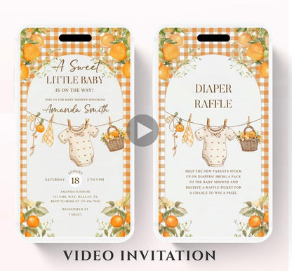 A Little Cutie Baby Shower Invitation, Gender Neutral Baby Shower Invite, Oranges cutie baby shower Video invitation-2