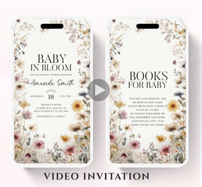 Boho Baby Shower Invitation, Boho Floral Baby Shower, Baby in bloom Baby Shower Invite, pampas Invitation, Boho Baby Invitation Animated-4