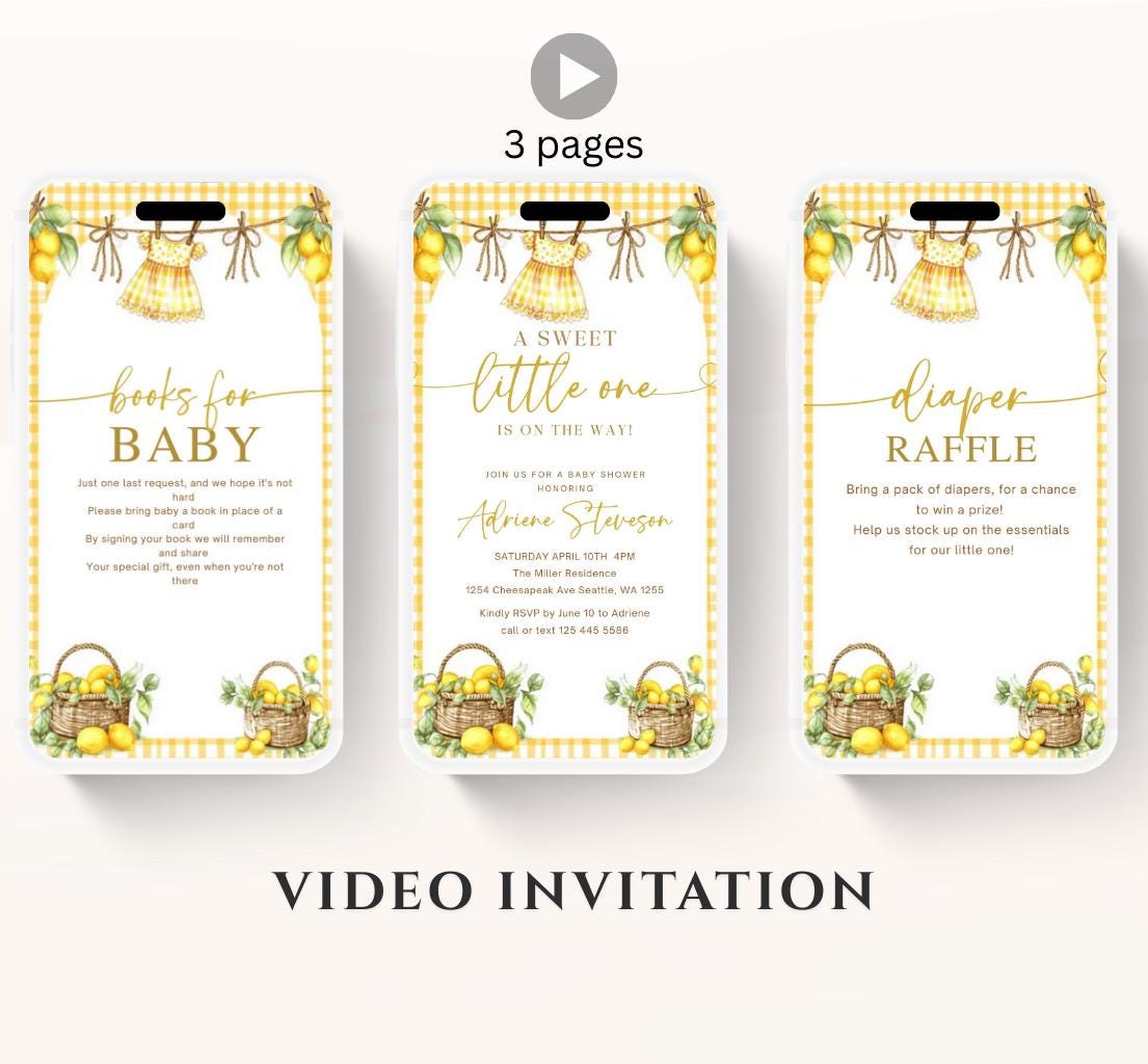 Lemon Baby Shower Invitation, Citrus Baby Shower, Lemon baby shower invite, citrus baby video invitation Boho lemon invite-1