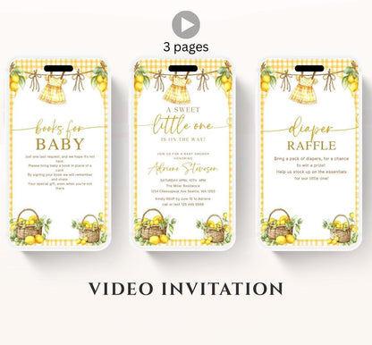 Lemon Baby Shower Invitation, Citrus Baby Shower, Lemon baby shower invite, citrus baby video invitation Boho lemon invite-1