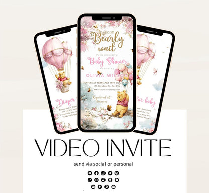 Winnie The Pooh Invitation, Winnie The Pooh Baby Shower Invitations, Winnie The Pooh Invitations Video invitation, Winnie baby shower-15