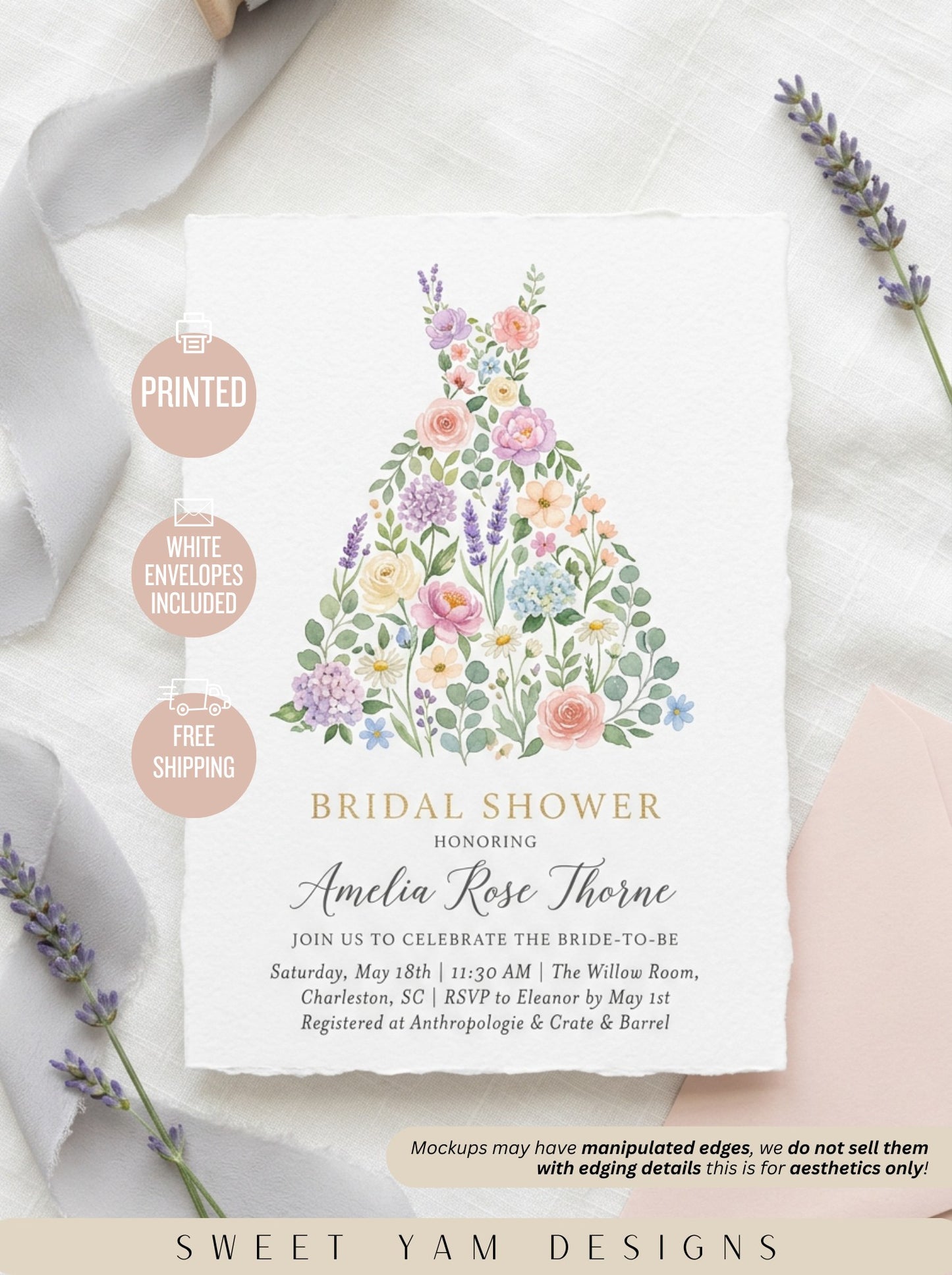 Wildflower Bridal shower invitation, Boho Floral Dress Invitation-1