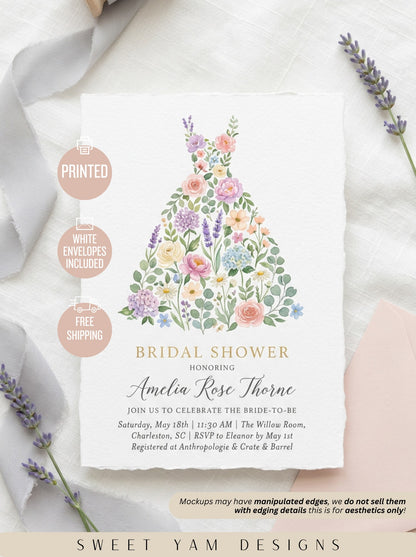 Wildflower Bridal shower invitation, Boho Floral Dress Invitation-1