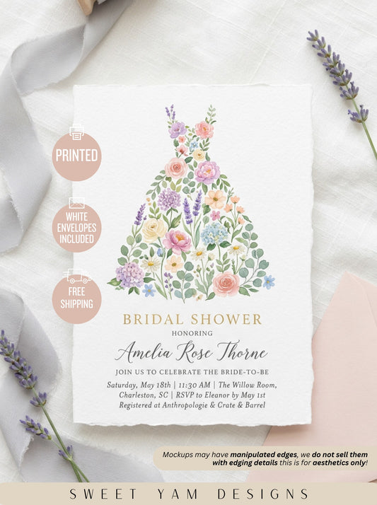 Wildflower Bridal shower invitation, Boho Floral Dress Invitation-1