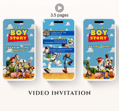 Toy Story baby shower invitation, Boy story baby shower Invitation, Baby Shower Video Invitation, Digital Invite, It's a Boy story Canva -1