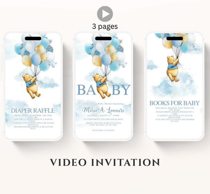 Winnie The Pooh Invitation, Boy Winnie The Pooh Baby Shower Invitations, Winnie The Pooh Invitations Video invitation, Winnie baby shower-6