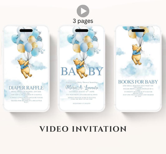 Winnie The Pooh Invitation, Boy Winnie The Pooh Baby Shower Invitations, Winnie The Pooh Invitations Video invitation, Winnie baby shower-6