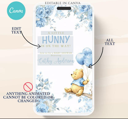 Blue Winnie shower Invitation, Winnie The Pooh Baby Shower Invitations, Winnie The Pooh Invitations Video invitation, Winnie baby shower-19