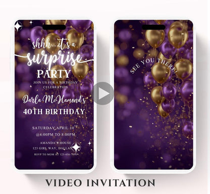 Surprise Invitation Surprise Birthday Invitation Surprise Party Invitations Shhh its a Surprise Video invitation, Surprise party-2