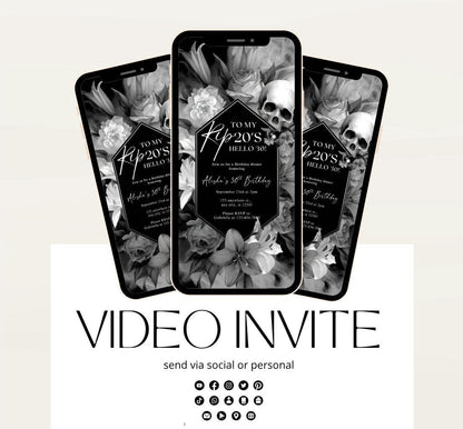 Animated 30th Evite Birthday for Adult Invite, Modern 30th Birthday Invite, Digital Animated Rip 20's Digital Halloween 30th Birthday-14