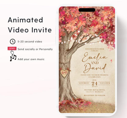 Pink Fall Love Tree Autumn Wedding invitation, Wedding  invitation, wedding invitation template, Video Wedding invite, wedding invite-19