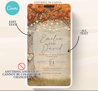 Fall Love Tree Autumn Wedding invitation, Wedding  invitation, wedding invitation template, Video Wedding invite, wedding invite-17