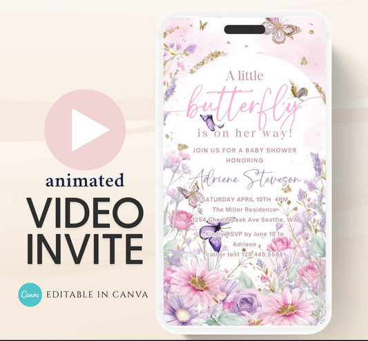 Butterfly Baby Shower Invitation animated, video Baby Shower Butterflies Invitation Enchanted Baby Shower invite Pink Butterflies-2