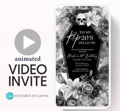 Animated 30th Evite Birthday for Adult Invite, Modern 30th Birthday Invite, Digital Animated Rip 20's Digital Halloween 30th Birthday-16