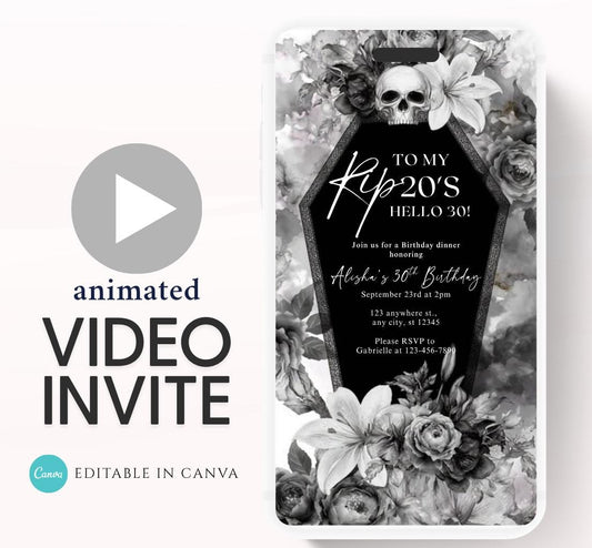 Animated 30th Evite Birthday for Adult Invite, Modern 30th Birthday Invite, Digital Animated Rip 20's Digital Halloween 30th Birthday-16