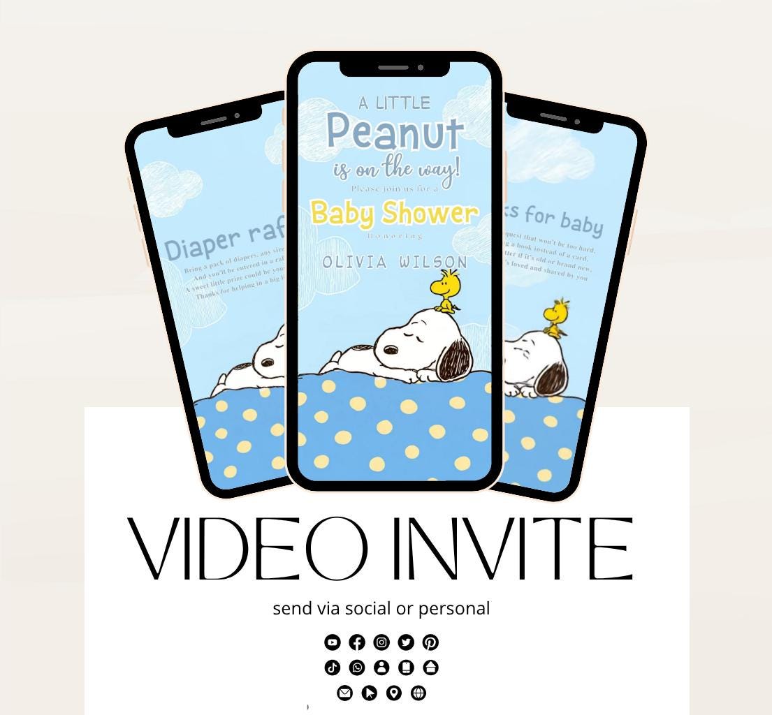Snoopy Baby Shower Invitation, Peanuts Baby Shower Invitation, Baby Boy Shower Invitation, Our Little Peanut, Video invite,-1