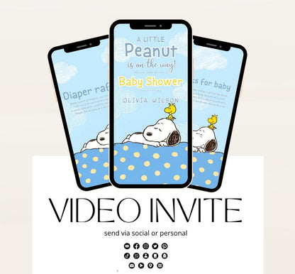 Snoopy Baby Shower Invitation, Peanuts Baby Shower Invitation, Baby Boy Shower Invitation, Our Little Peanut, Video invite,-1