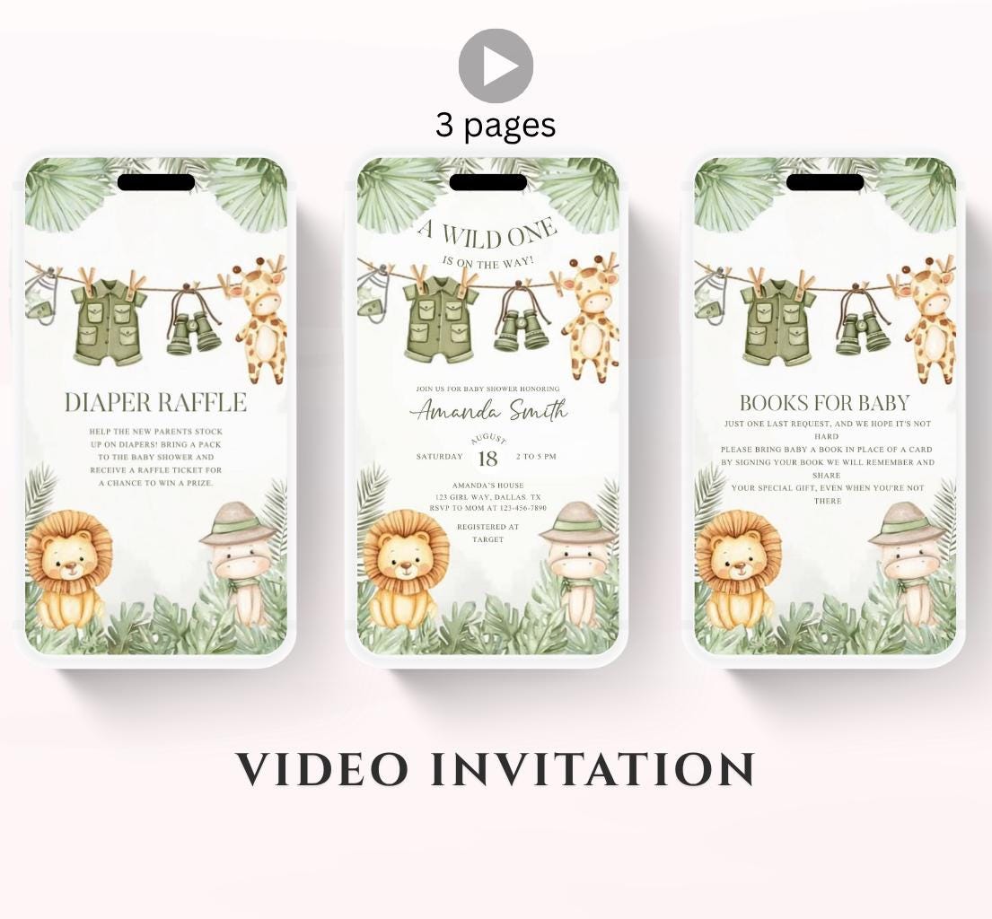 Safari Baby Shower Invitation, A little Wild One is on the Way Invite, Jungle Baby Shower Invitation, Zoo Animal Animated-4