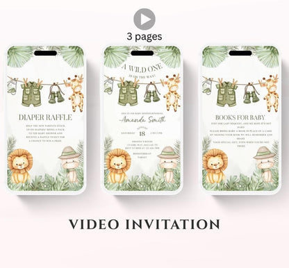 Safari Baby Shower Invitation, A little Wild One is on the Way Invite, Jungle Baby Shower Invitation, Zoo Animal Animated-4