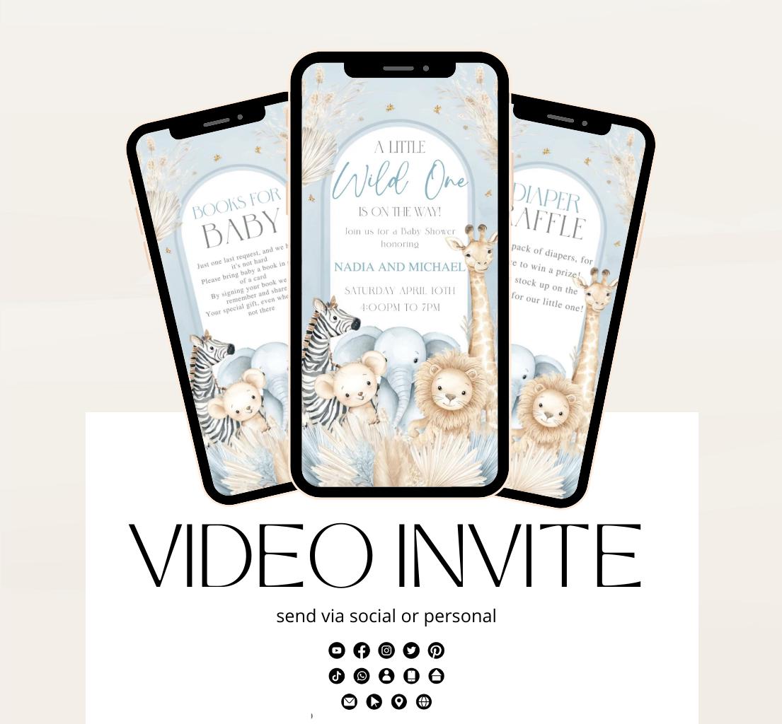 Safari Baby Shower Invitation, A little Wild One is on the Way Invite, Jungle Baby Shower Invitation, Zoo Animal Animated-6