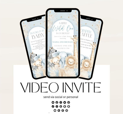 Safari Baby Shower Invitation, A little Wild One is on the Way Invite, Jungle Baby Shower Invitation, Zoo Animal Animated-6