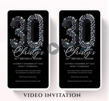 Animated 30th Evite Birthday for Adult Invite, Modern 30th Birthday Invite, Digital Animated Diamond Digital 30th Birthday-4